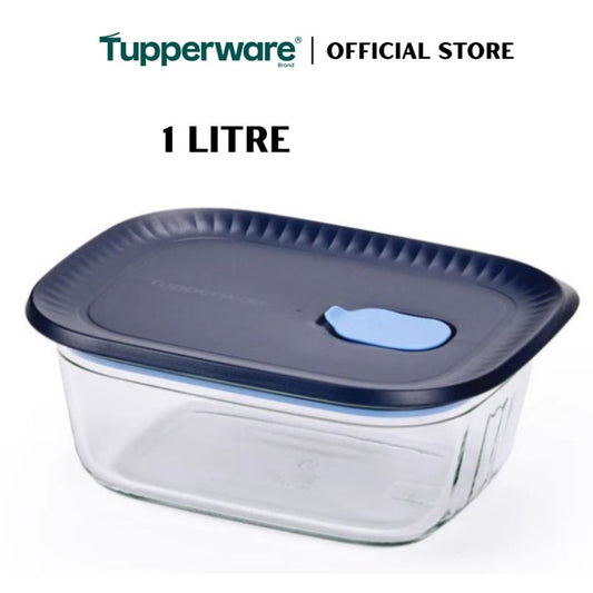 Tupperware Voila™ Glass Collection 1L Rectangular (Mineral Blue) TP0043 Microwave & Freezer Safe Food Container