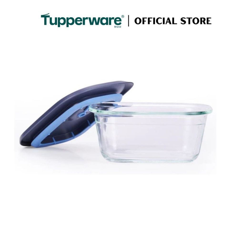 Tupperware Voila™ Glass Collection 400ml Rectangular (Mineral Blue) TP0041 Microwave & Freezer Safe