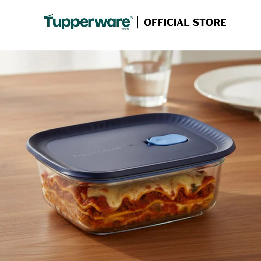 Tupperware Voila™ Glass Collection 1.5L Rectangular (Mineral Blue) TP0044 Microwave & Freezer Safe Food Container