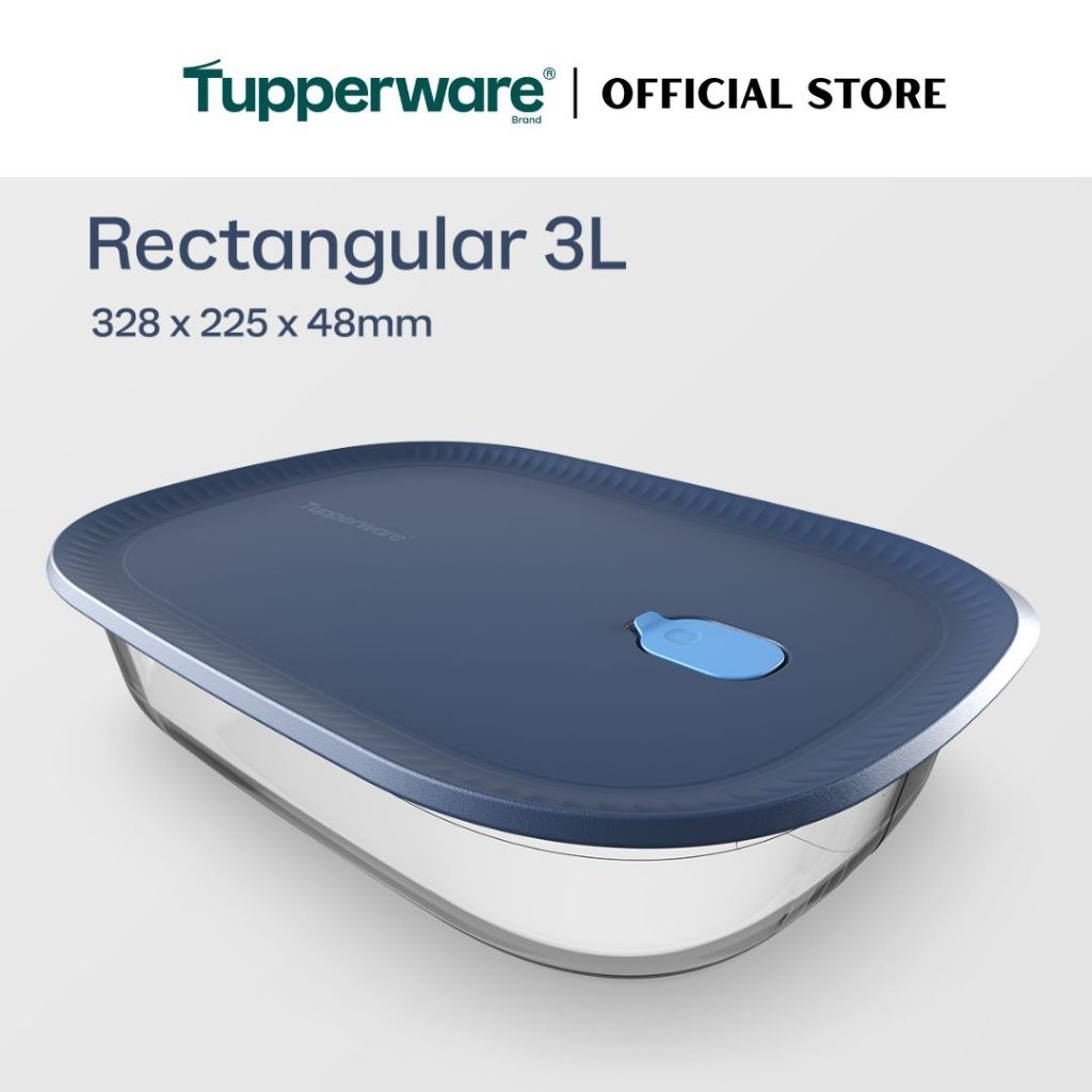 Tupperware Voila™ Glass Collection 3L Rectangular (Mineral Blue) TP0040 Microwave & Freezer Safe