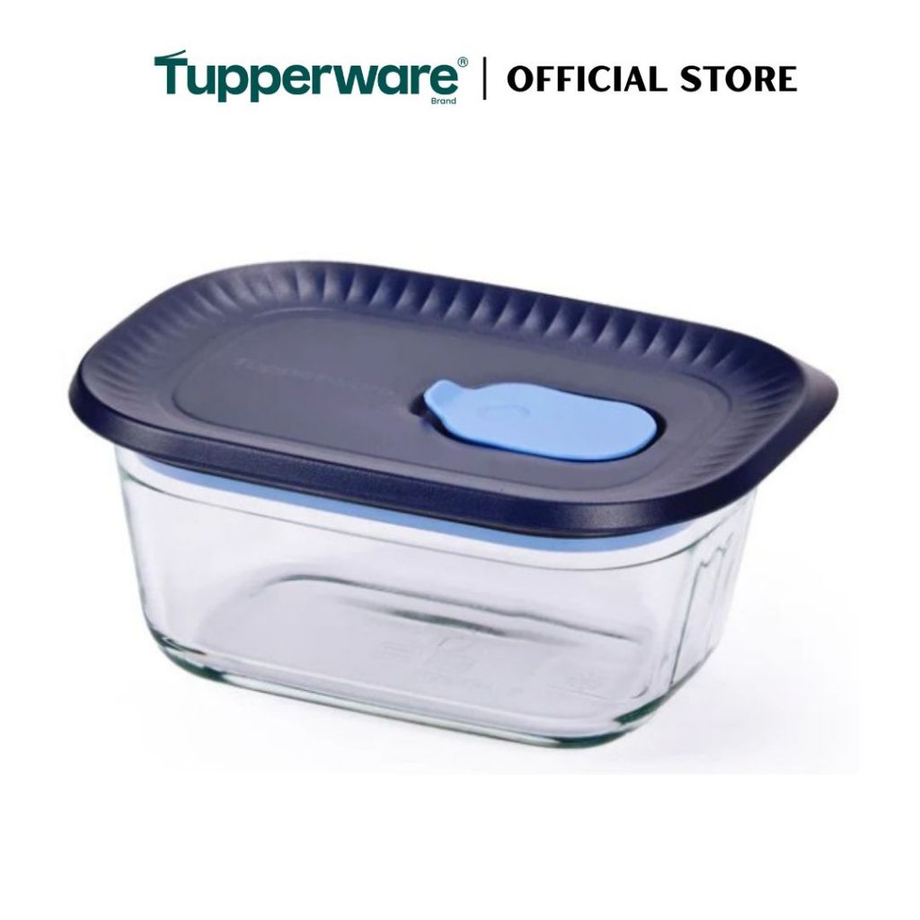 Tupperware Voila™ Glass Collection 400ml Rectangular (Mineral Blue) TP0041 Microwave & Freezer Safe