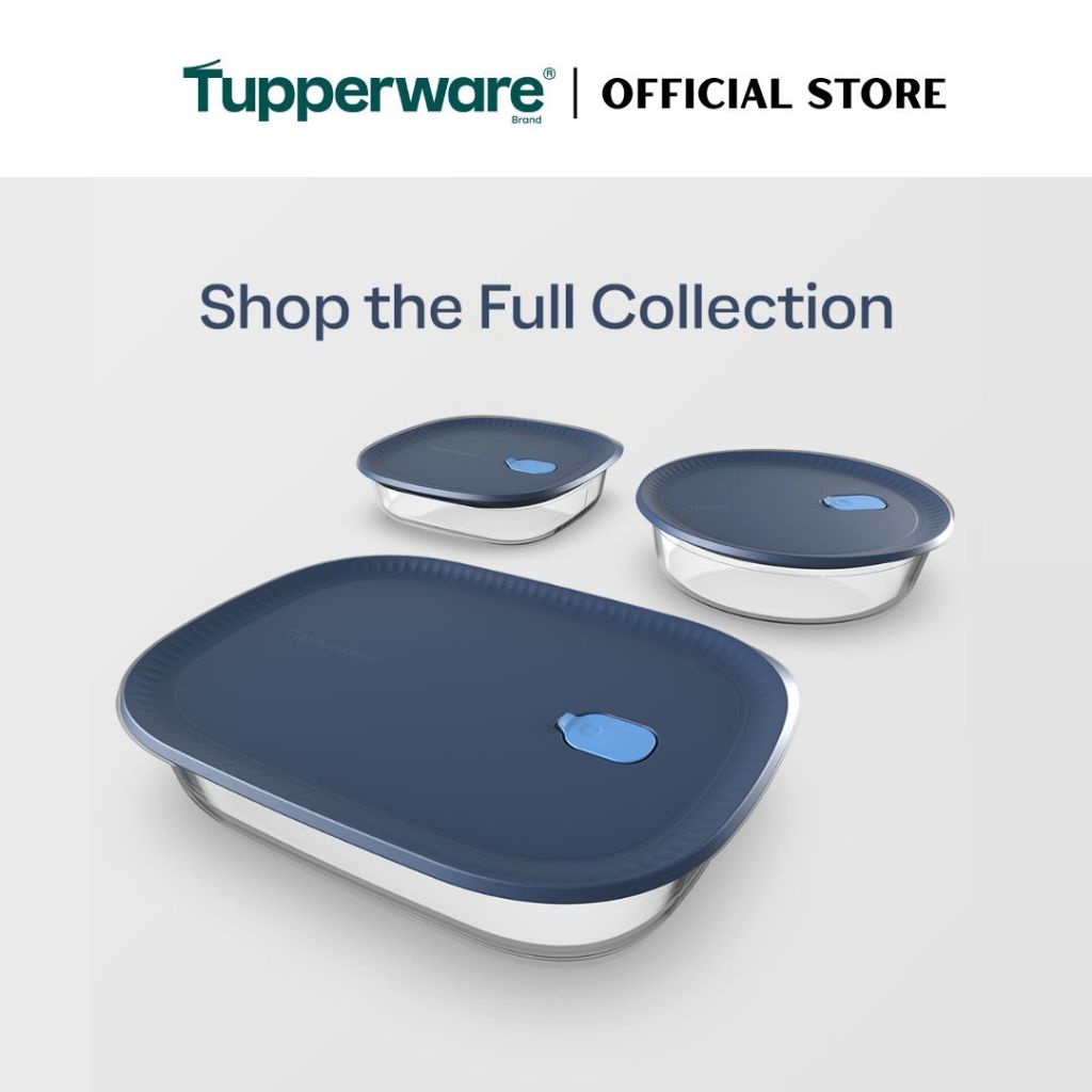 Tupperware Voila™ Glass Collection 1.6L Square (Mineral Blue) TP0038 Microwave & Freezer Safe