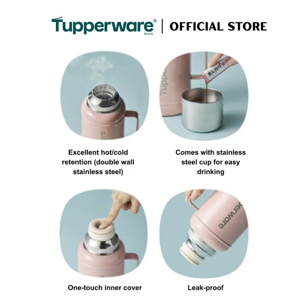 Tupperware 1.5L Thermal Flask with Cup (Aquamarine) TP0058 Outdoor Sports Water Bottle