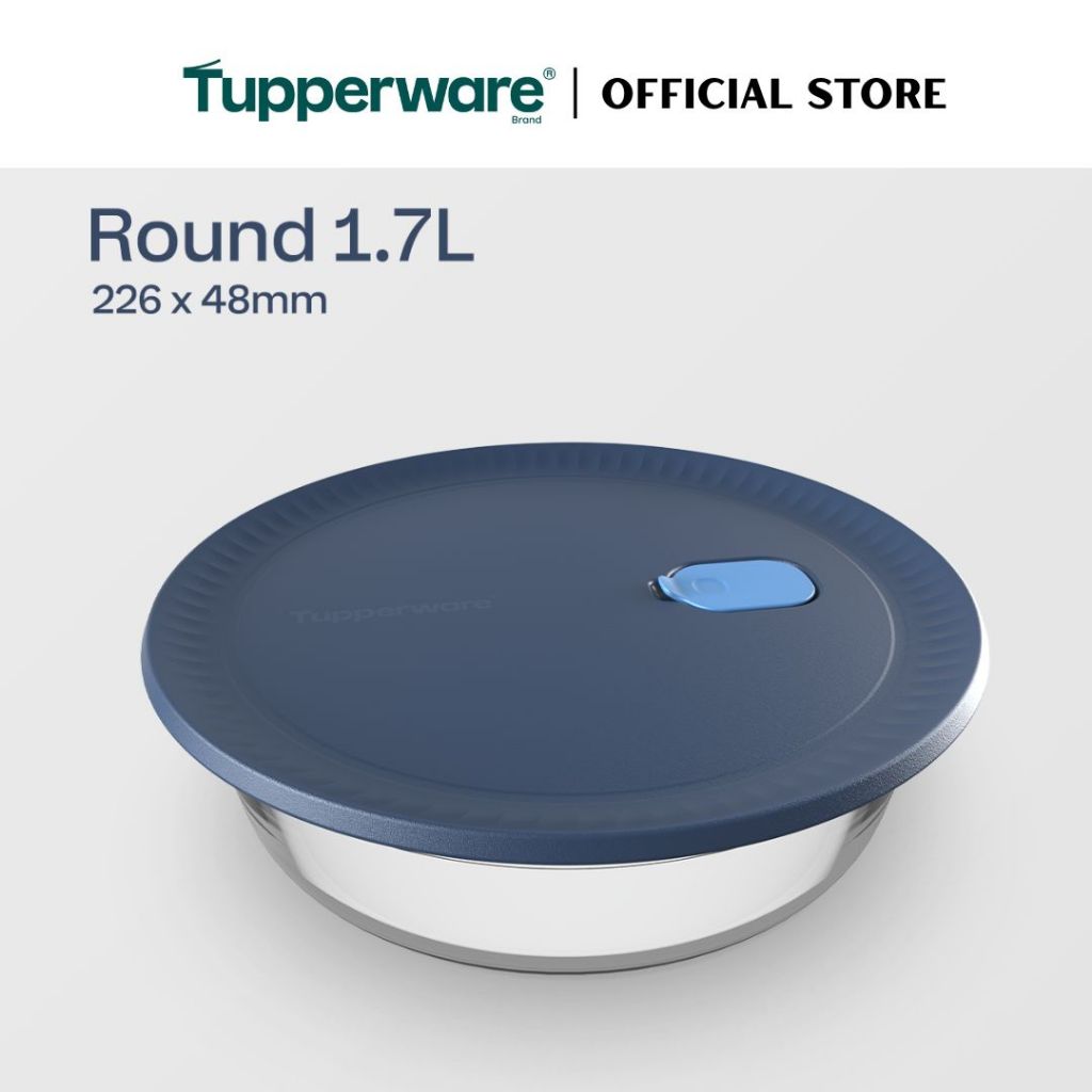 Tupperware Voila™ Glass Collection 1.7L Round (Mineral Blue) TP0039 Microwave & Freezer Safe