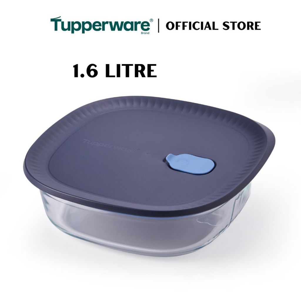Tupperware Voila™ Glass Collection 1.6L Square (Mineral Blue) TP0038 Microwave & Freezer Safe