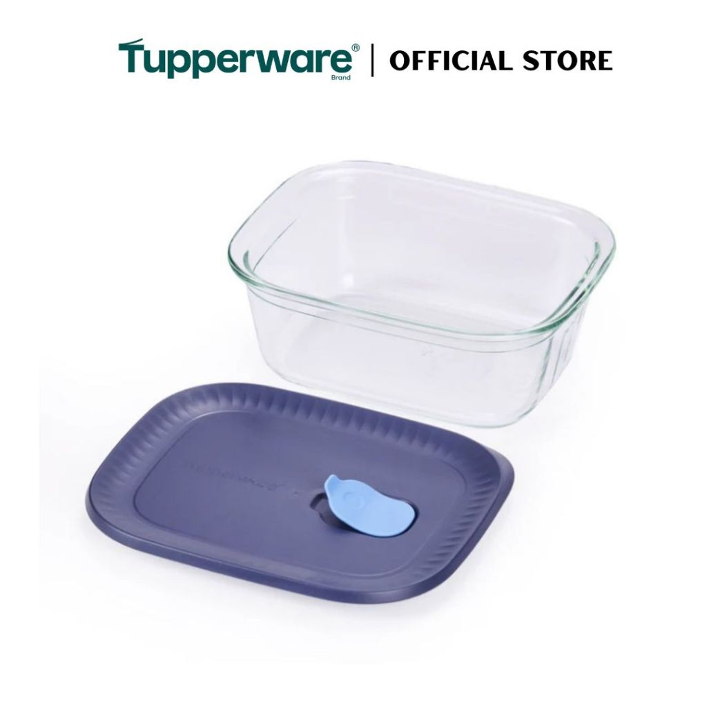 Tupperware Voila™ Glass Collection 1L Rectangular (Mineral Blue) TP0043 Microwave & Freezer Safe Food Container