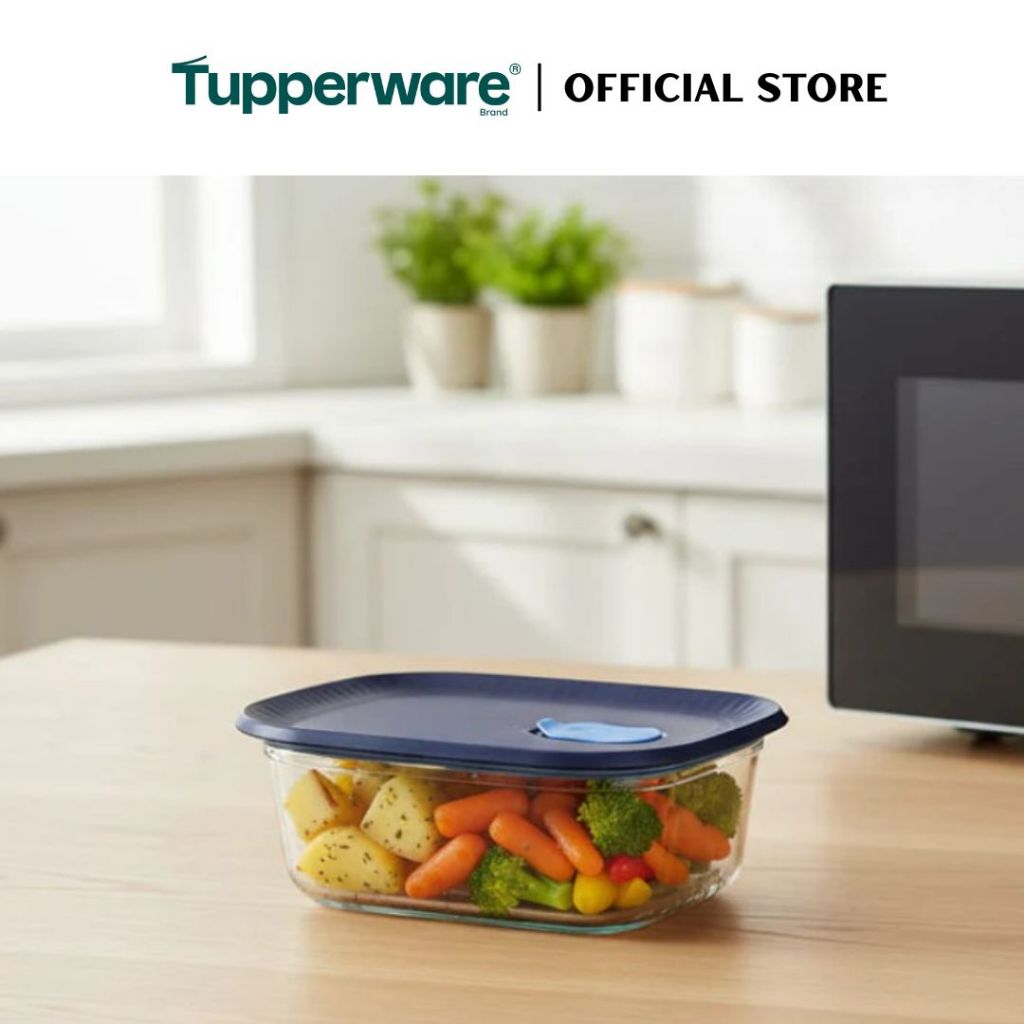 Tupperware Voila™ Glass Collection 1L Rectangular (Mineral Blue) TP0043 Microwave & Freezer Safe Food Container