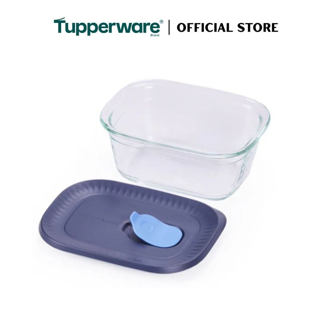 Tupperware Voila™ Glass Collection 400ml Rectangular (Mineral Blue) TP0041 Microwave & Freezer Safe
