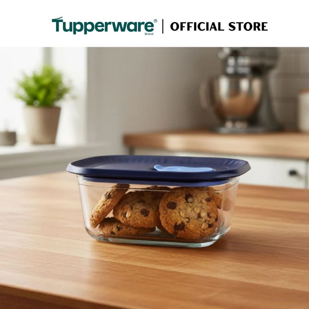 Tupperware Voila™ Glass Collection 400ml Rectangular (Mineral Blue) TP0041 Microwave & Freezer Safe