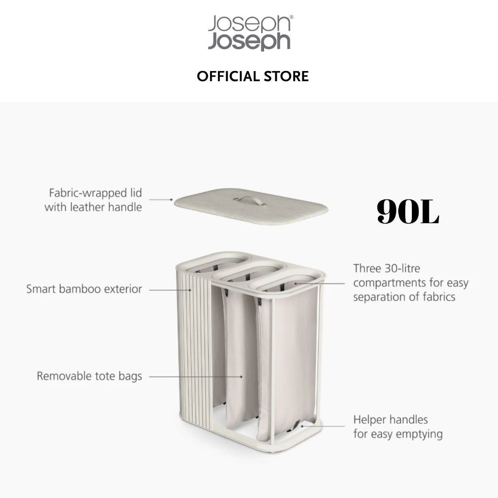 Joseph Joseph Tota One 60L or 90L Laundry Basket JJ0065 JJ0068 JJ0069 (Ecru / Black)