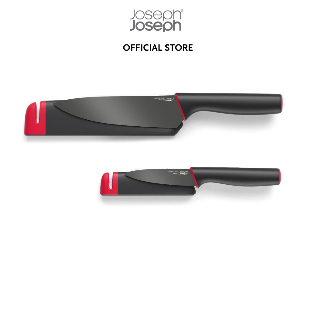 Joseph Joseph Slice&Sharpen™ Set of 2 Knives with Sharpening Sheaths (Black Red) JJ0060 Knife Sharpening Tools