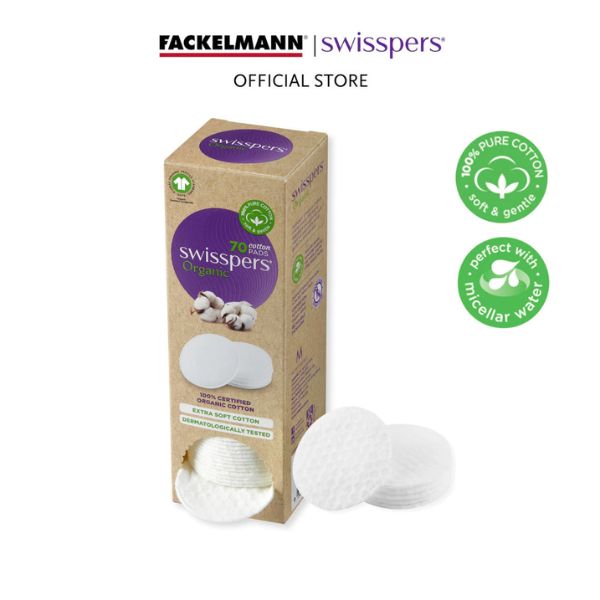 Swisspers Organic Cotton Pads (70’s/pack) with Eco Dispenser Box SC0056