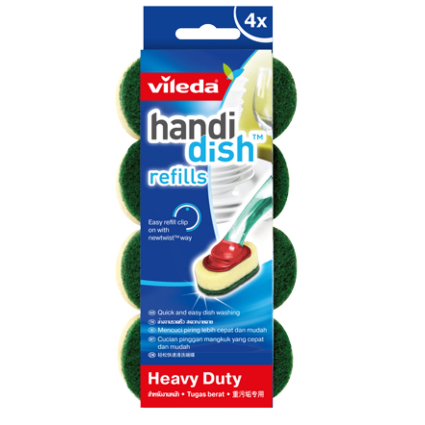 Vileda Heavy Duty Handi Dish Refill 4S VA0016, yellow/green