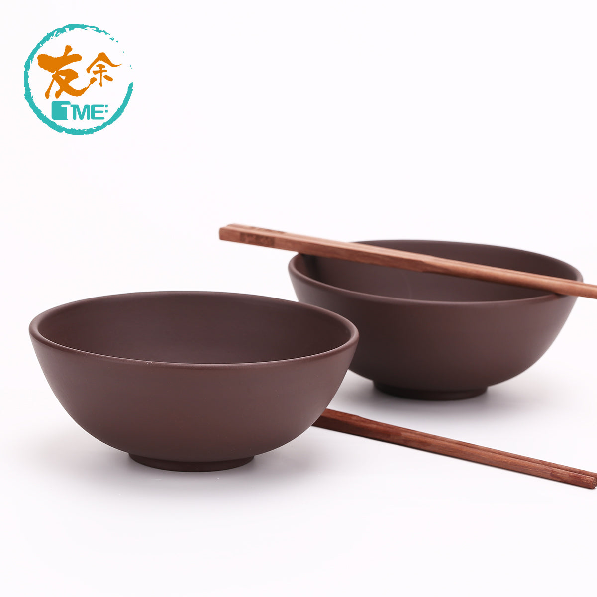 Purple Clay 2 Bowls & Chopsticks set - Brown
